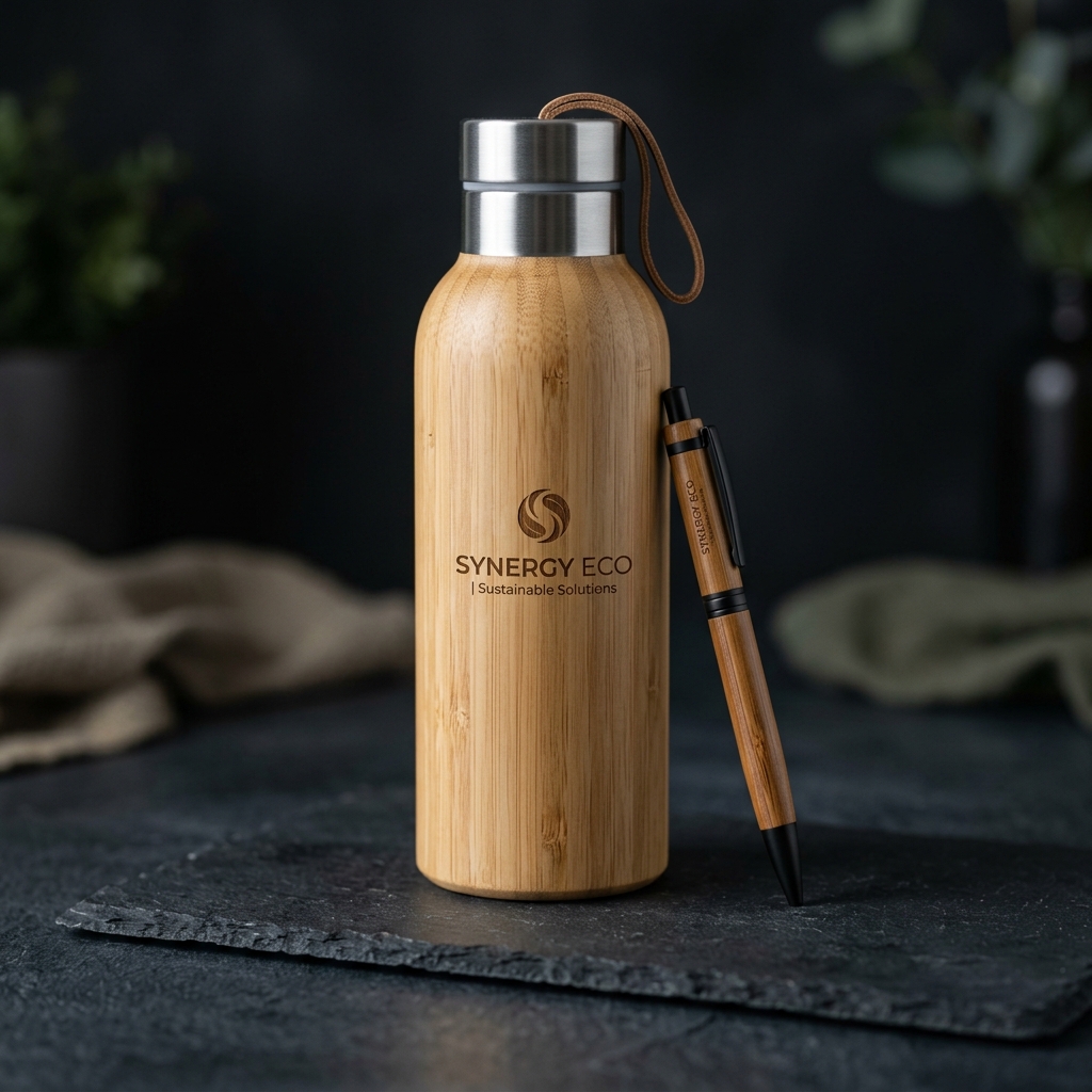 Bamboo Pen & Insulated Water Bottle Set