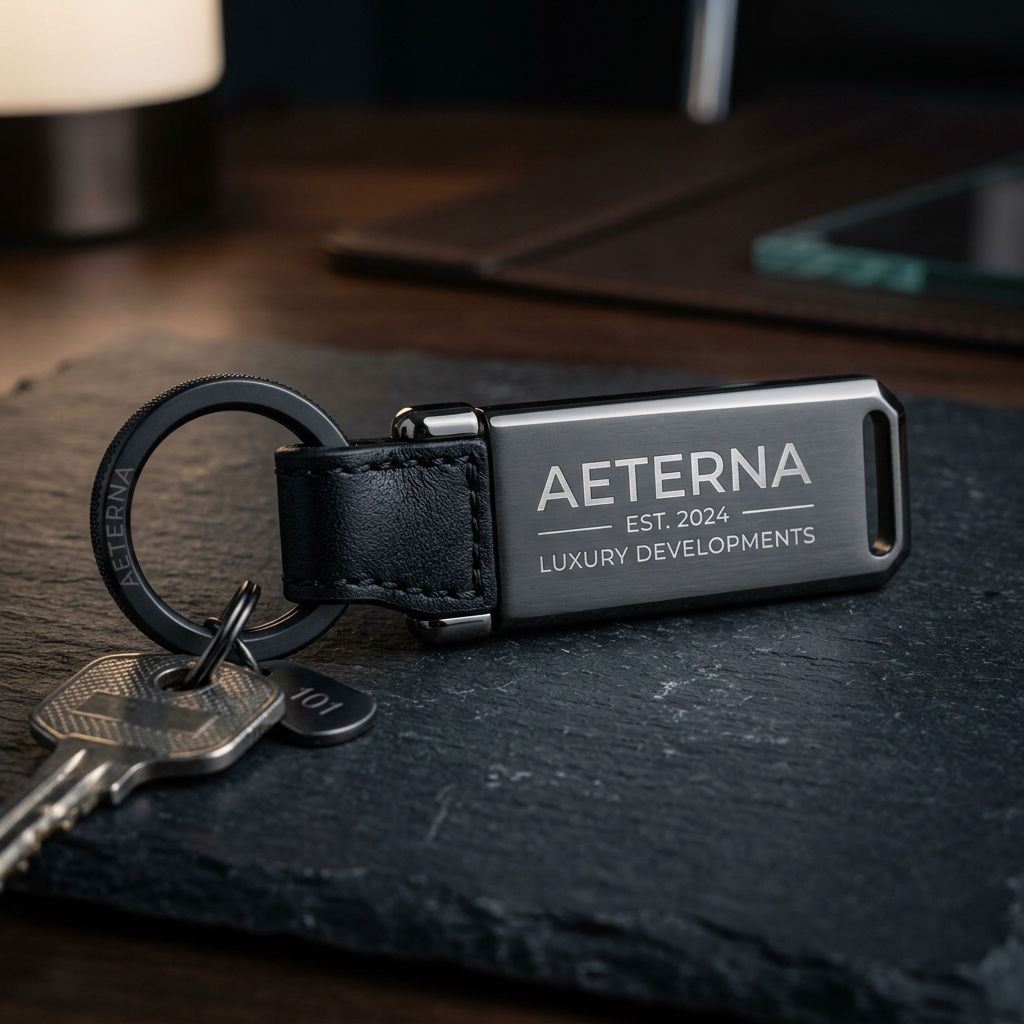 Sleek Metallic Keychain with Leather Accents