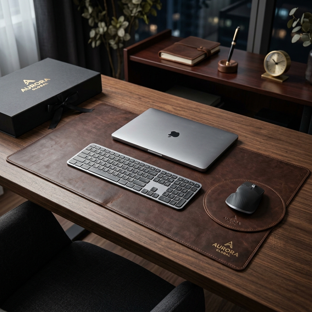 Wide Leather Desk Mat & Mouse Pad